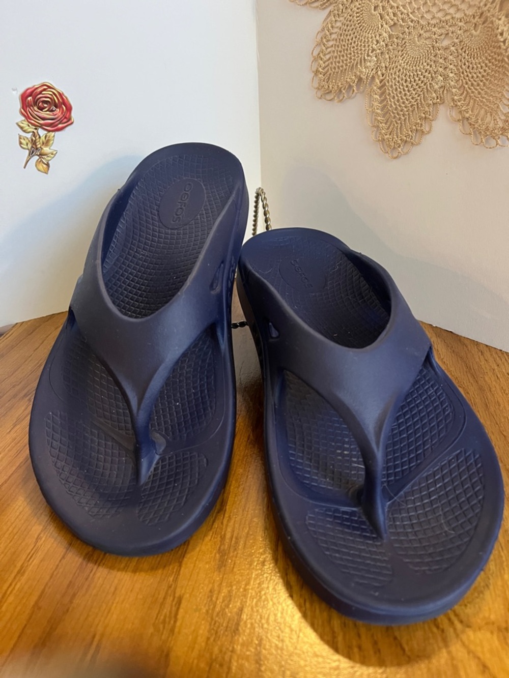 OOFOS Navy Foam Slide Sandals